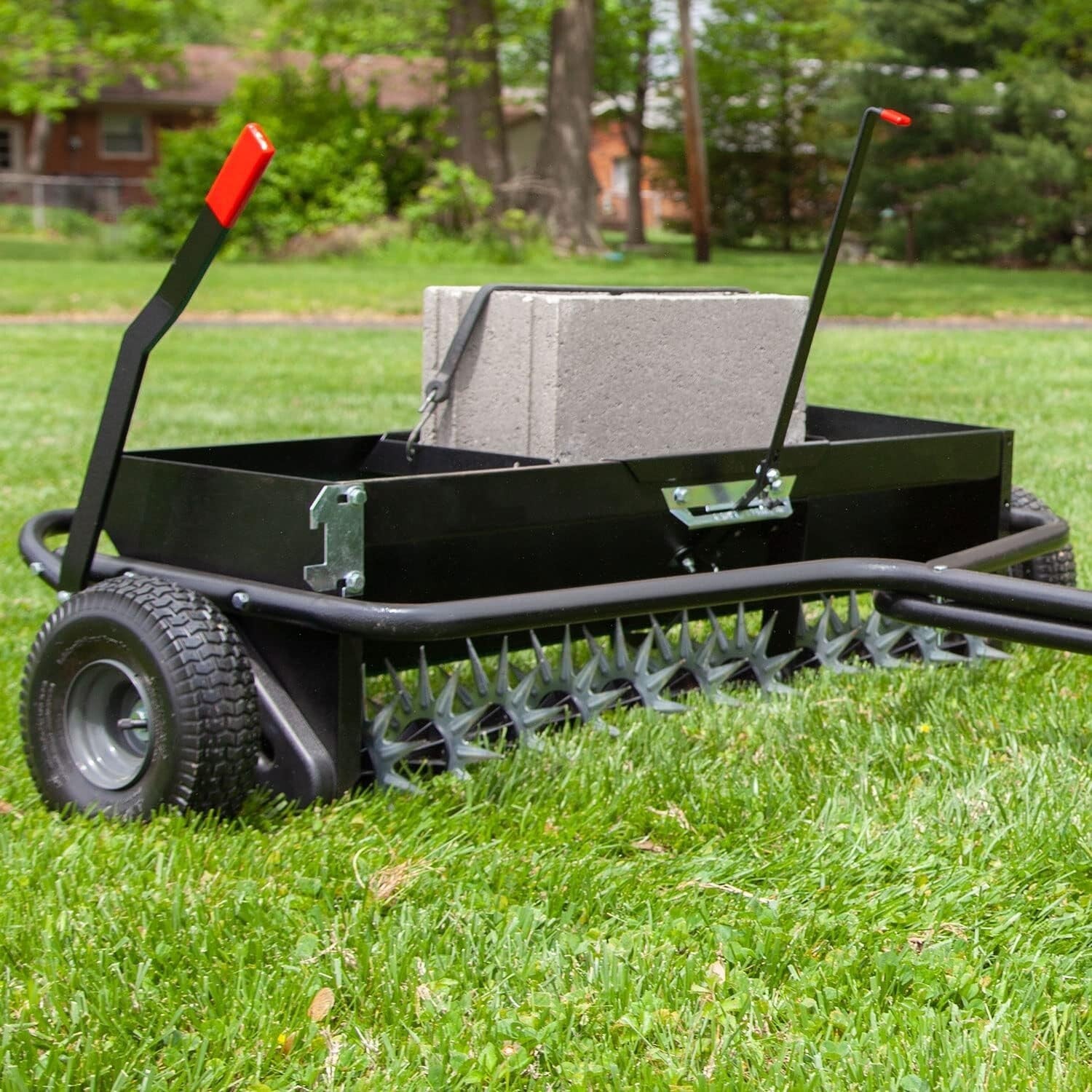 All-Steel 40-Inch Tow Behind Lawn Aerator Spreader with Universal Hitch & Weight