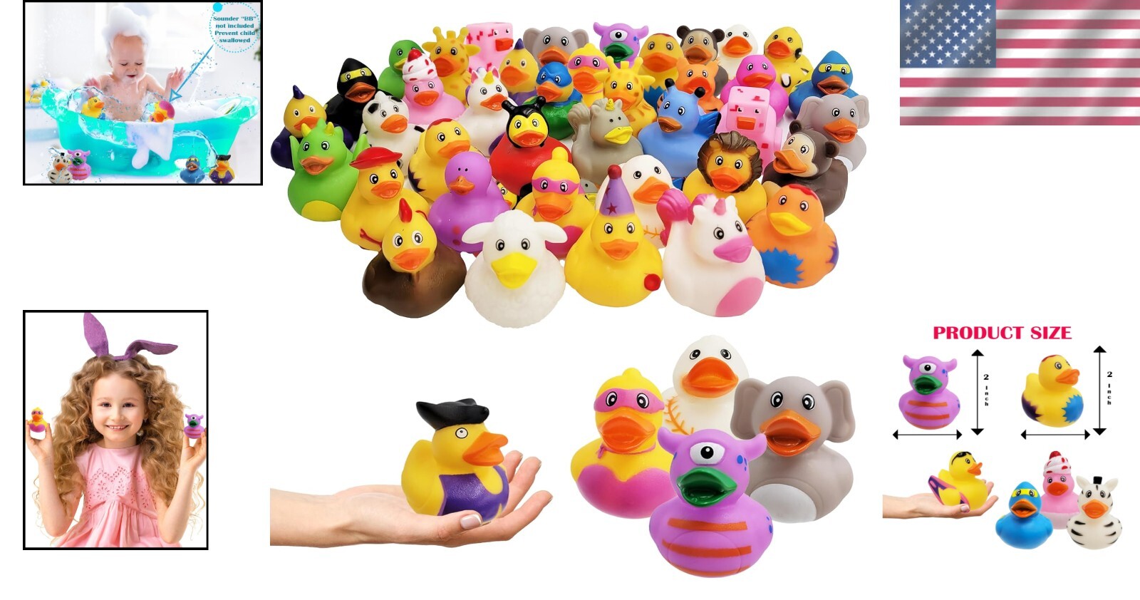 Assorted Rubber Duckies, 2 Inch - Magical Toys for Kids' Parties & Showers
