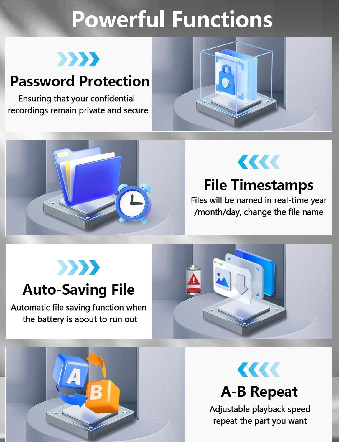 Compact HD Digital Voice Recorder - 128GB, Voice-Activated with 3072kbps Quality