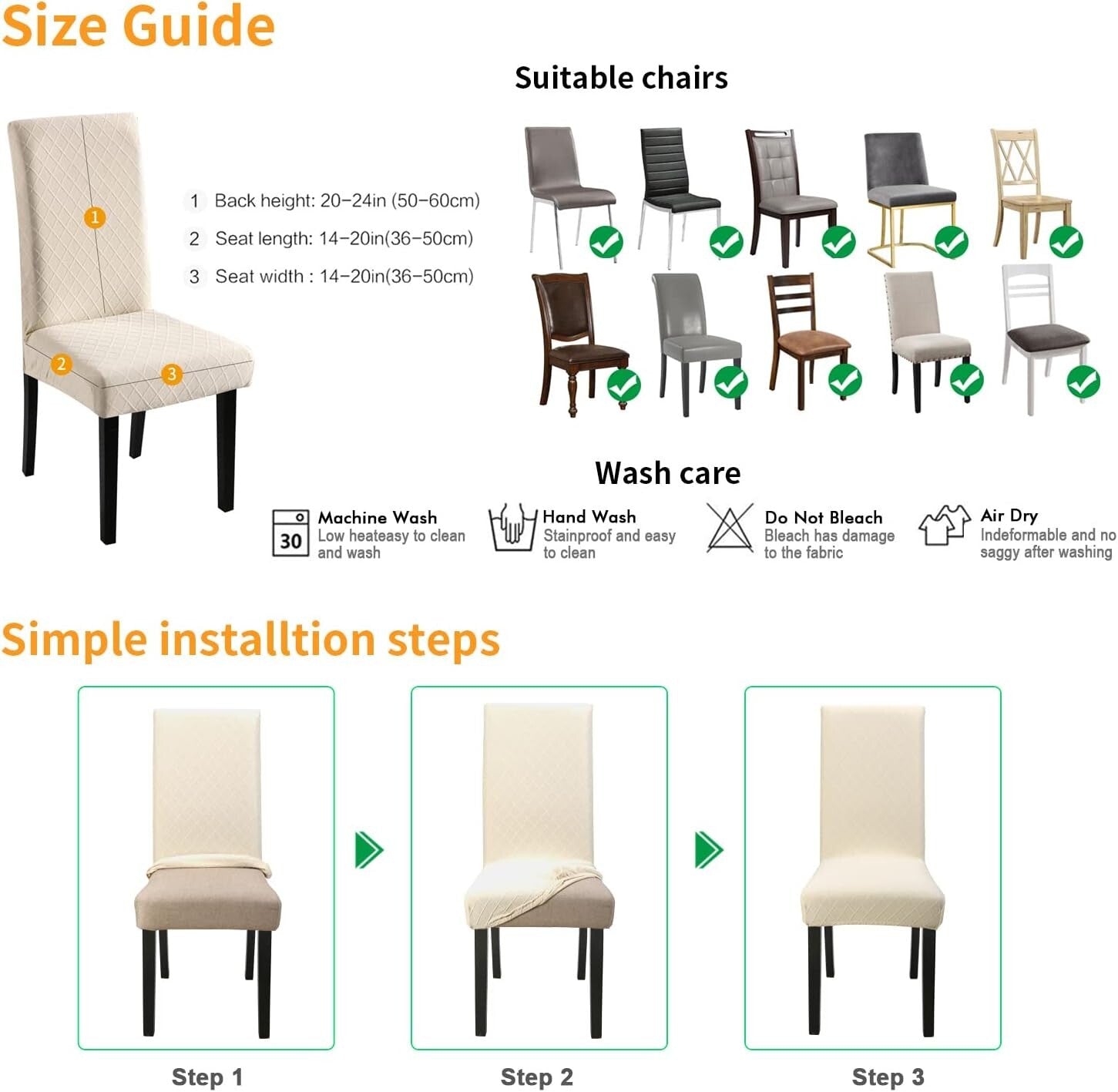 4 Pack Removable Washable Chair Covers - Elegant Stretch for Dining & Kitchen