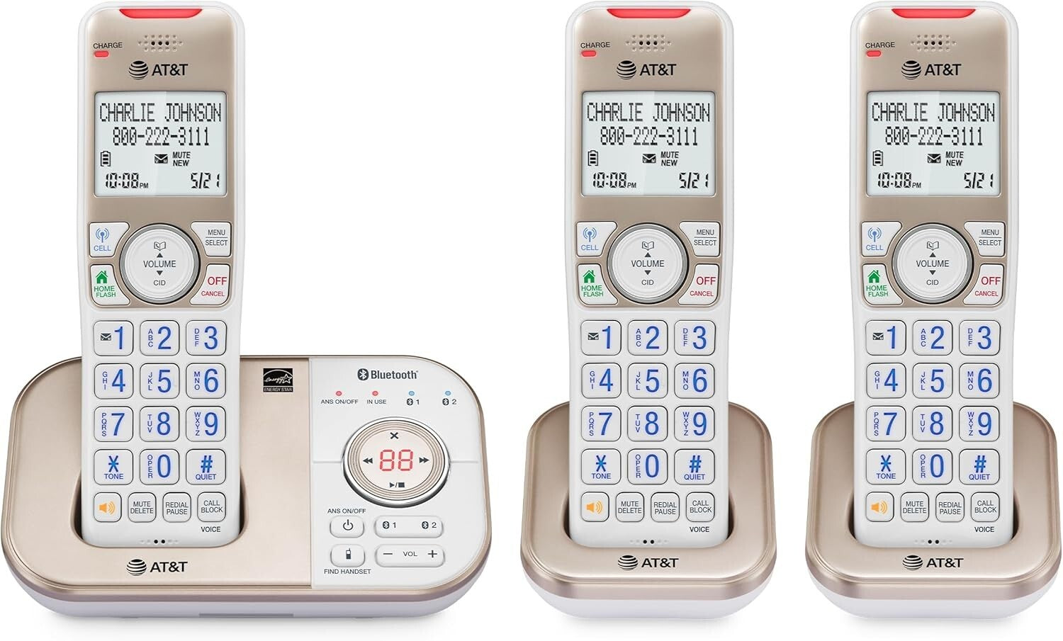 Champagne Gold/White Cordless Phone with Intercom and Digital Answering System