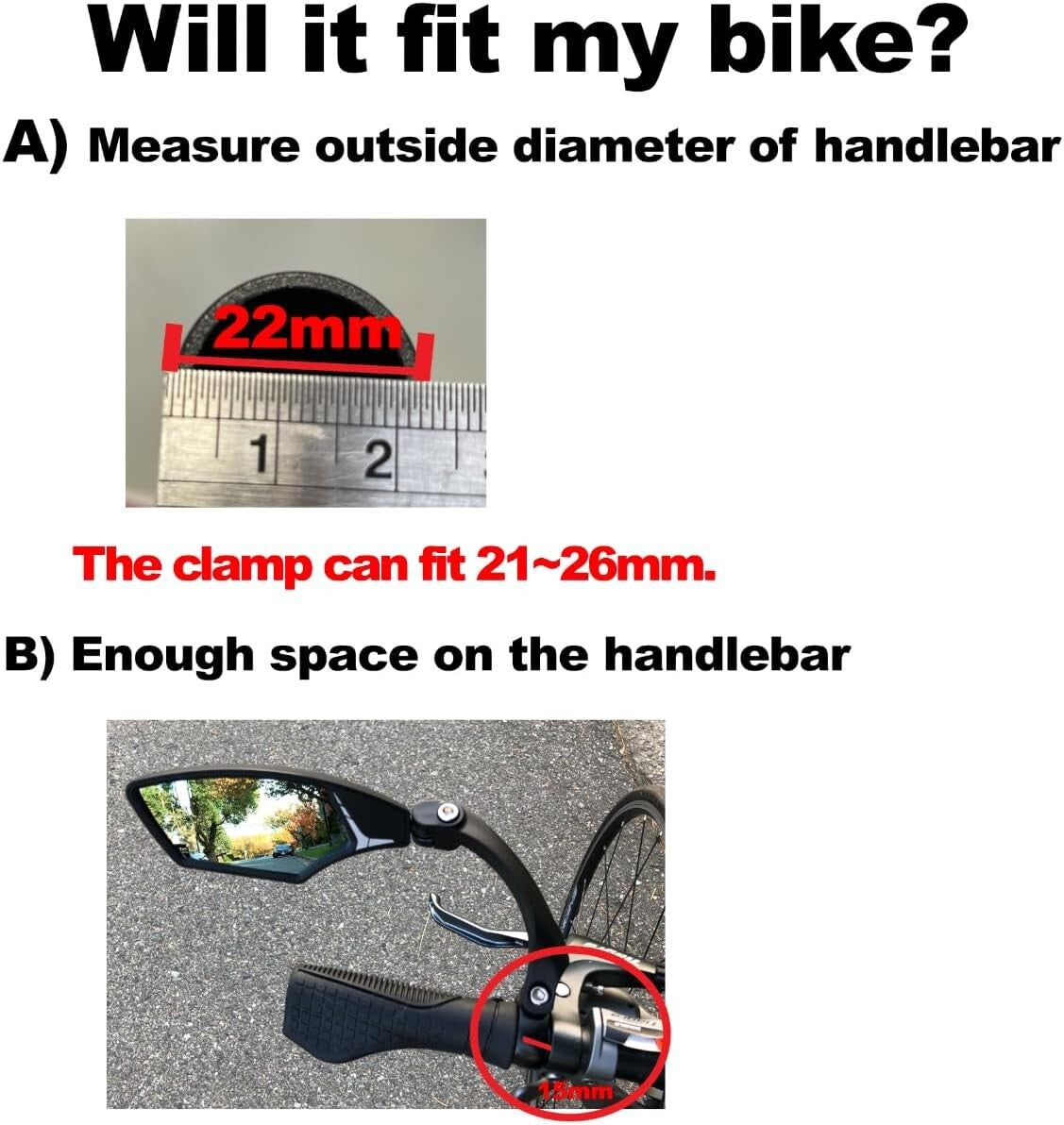 Premium Blast-Resistant Handlebar Bike Mirror with Clear Glass and Reflector