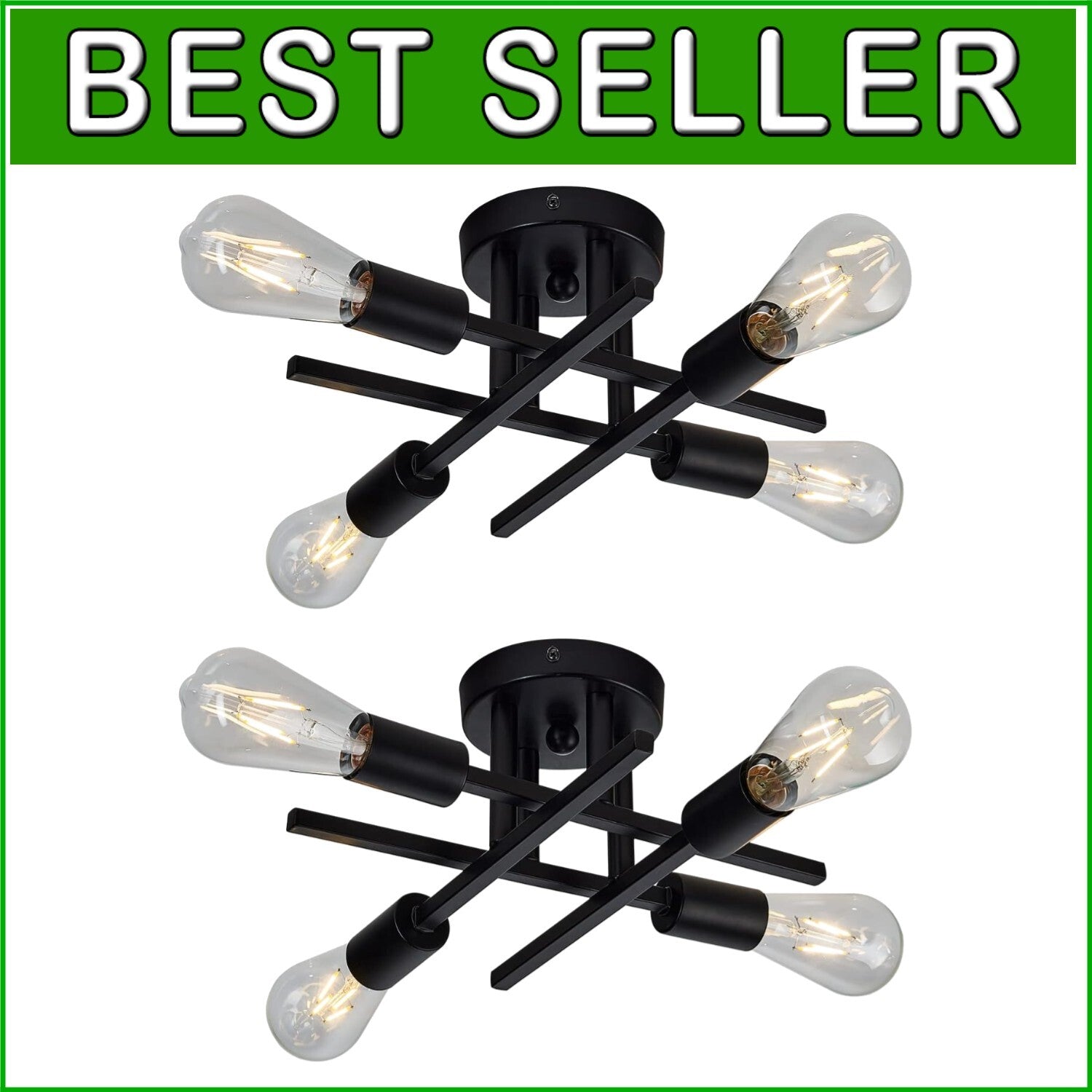 2-Pack Modern Dimmable 4-Light Semi Flush Mount Ceiling Fixture in Matte Black