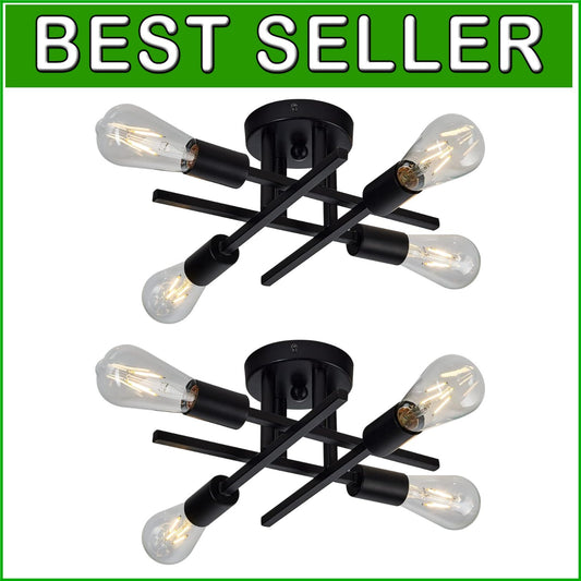 2-Pack Modern Dimmable 4-Light Semi Flush Mount Ceiling Fixture in Matte Black