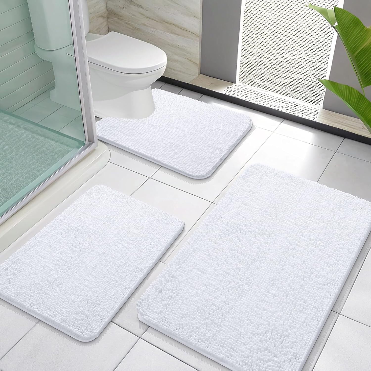 Elegant 3-Piece Bath Rug Set - High Pile Chenille Mats for Luxurious Comfort