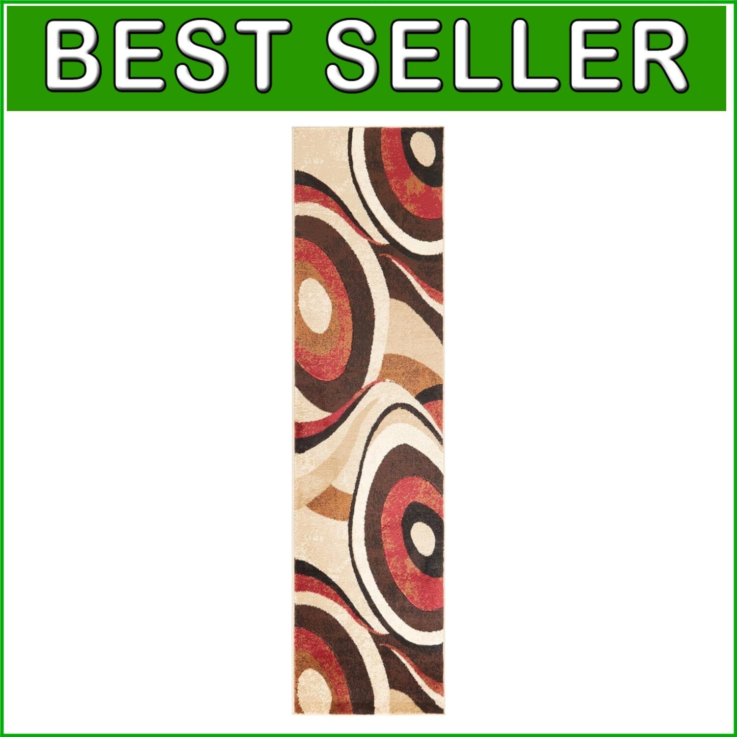 Elegant Abstract Runner Rug 26"x6" in Bold Red & Brown - Stain Resistant