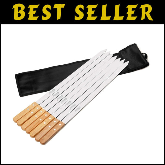 Eco-Friendly Stainless Steel BBQ Skewers with 1 Inch Wide Flat Design - Set of 7