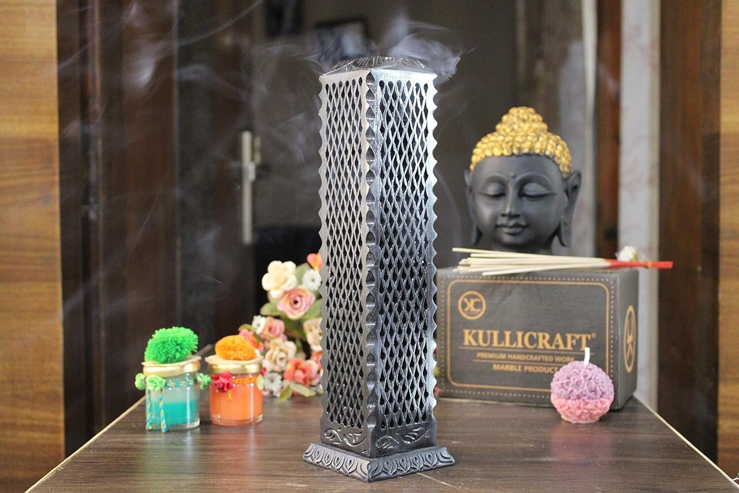 Intricate Handmade Black Soapstone Incense Stick Tower - Ideal for Gifting