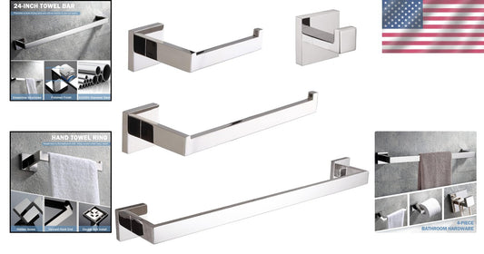 Elegant 4-Piece Wall Mounted Towel Bar Set - Polished Stainless Steel Finish