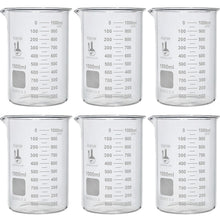 Load image into Gallery viewer, Pack of 6 Borosilicate 3.3 Graduated 1000ml Beakers for Accurate Measurements