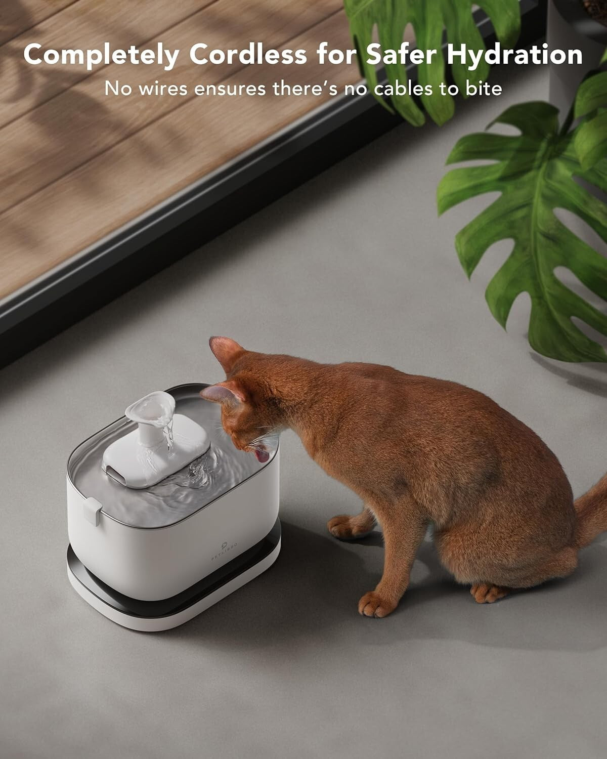 Cordless 2.5L Battery-Operated Cat Water Fountain with Stainless Steel Tray