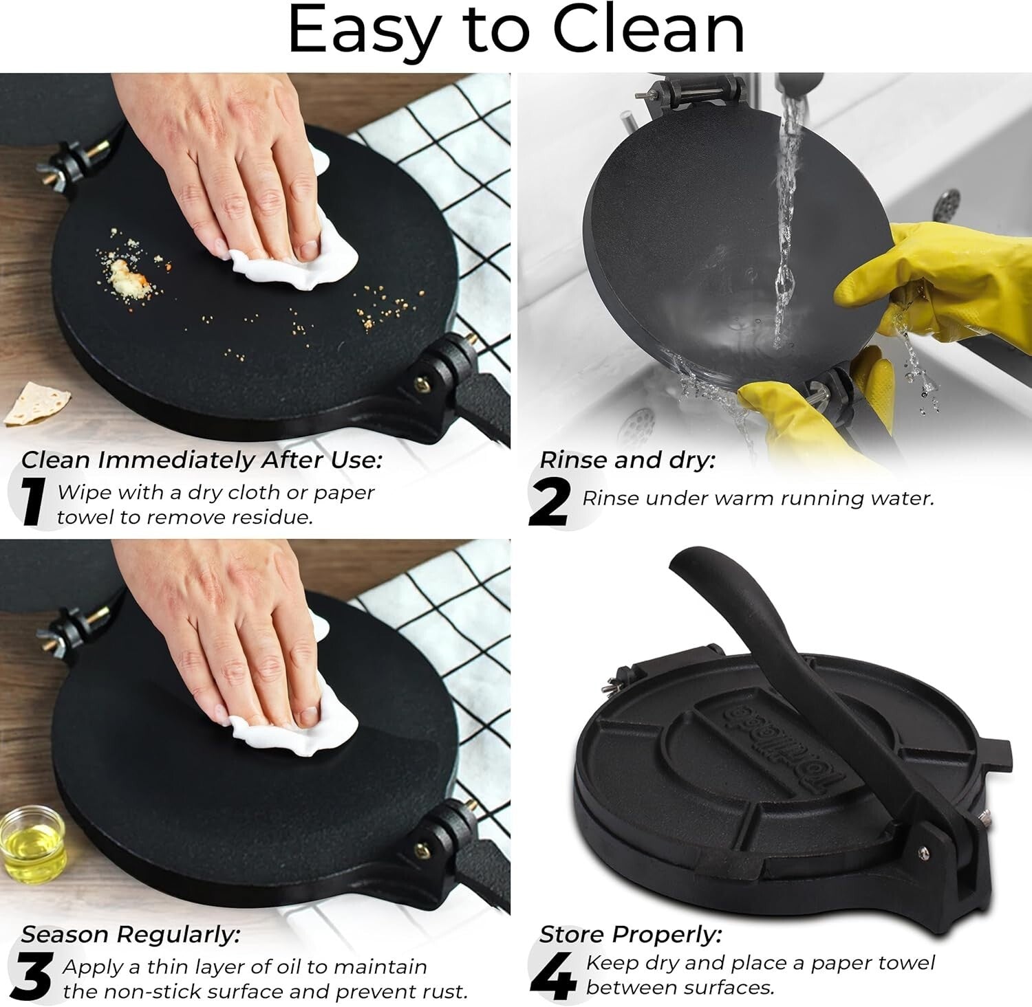 Versatile 12-Inch Cast Iron Tortilla Press + E-Book for Authentic Dishes