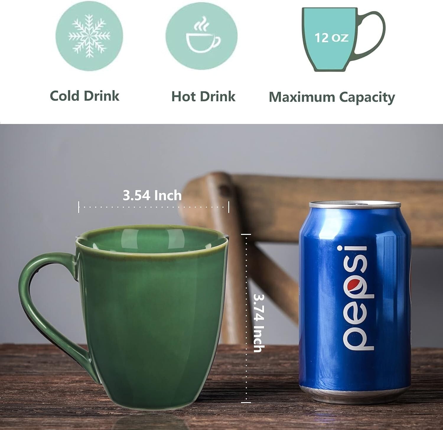 Chic 12 oz Stackable Coffee Mugs - Dishwasher & Microwave Safe, Unique Glaze