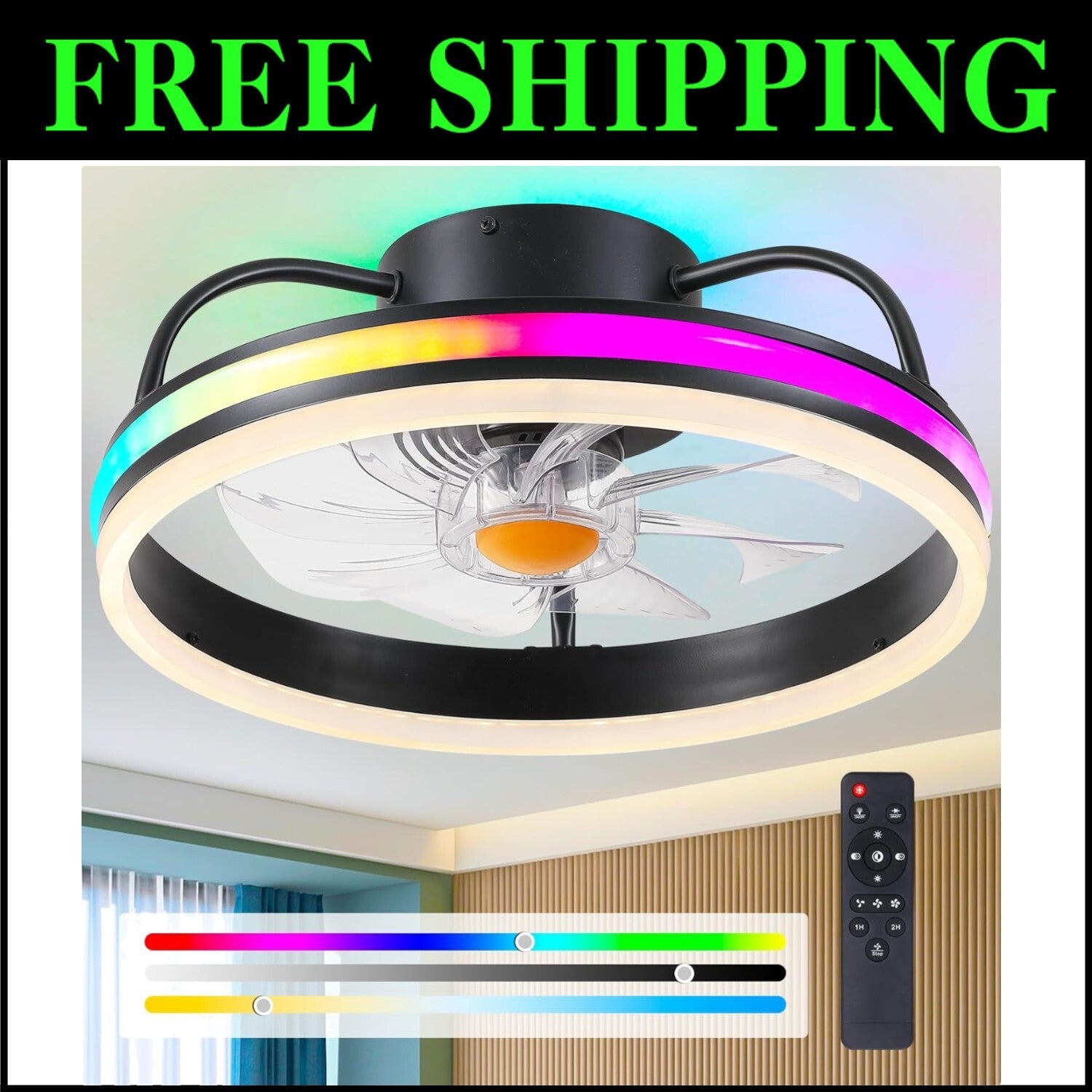 Dimmable LED 16" Ceiling Fan with Remote - Stylish Flush Mount for Every Room