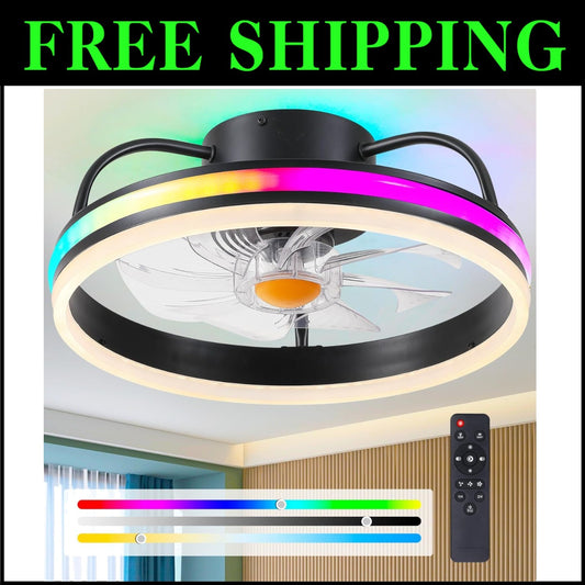 Dimmable LED 16" Ceiling Fan with Remote - Stylish Flush Mount for Every Room