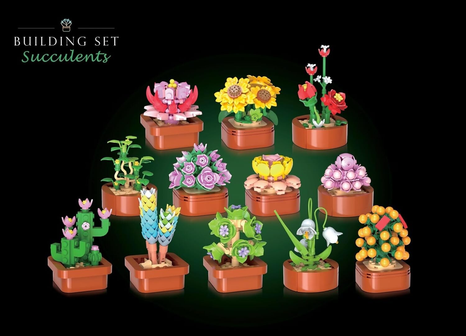 Customizable Succulent Building Set - 12 Unique Mini Blocks for Home Display