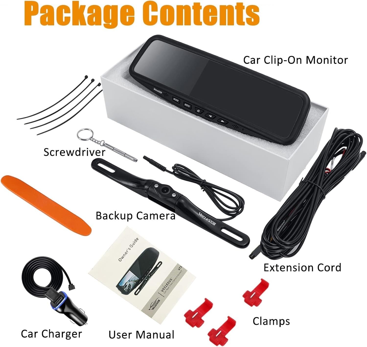 1080P Waterproof Car Backup Camera with 4.3" In-Mirror Monitor Clip-On Design