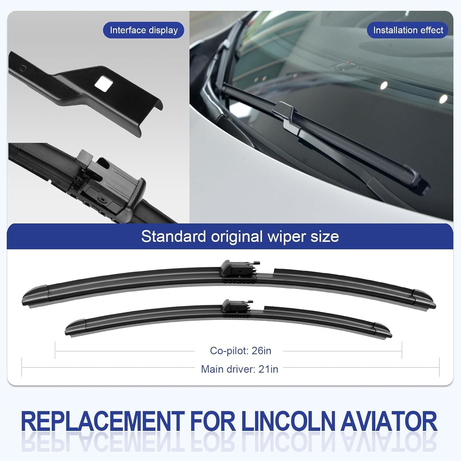 Easy Fit Replacement Wipers for Lincoln Aviator 2020-2023 - 3-Piece Collection
