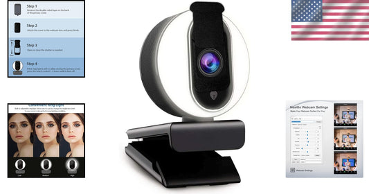 N680E 1080P Webcam with Ring Light & Dual Microphones – Perfect for Streaming