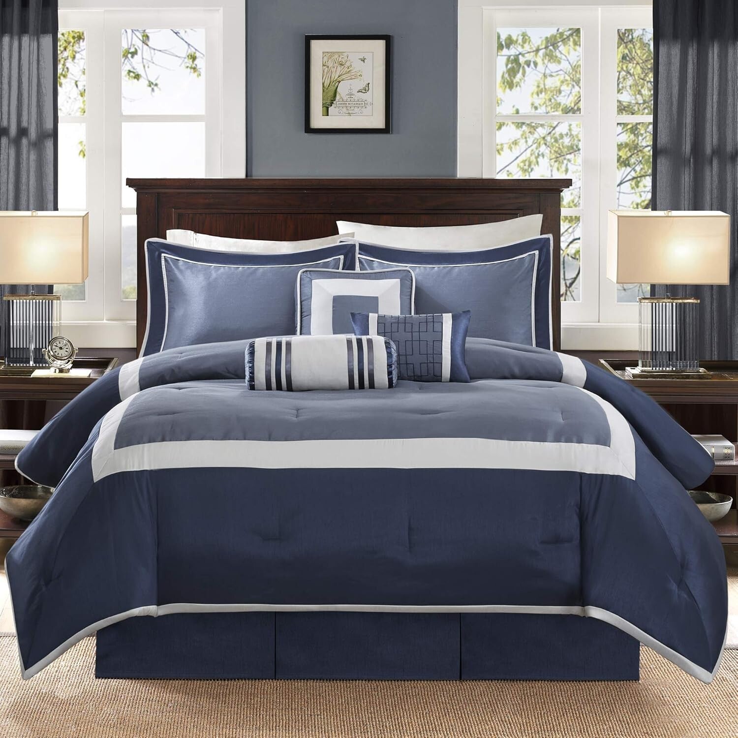 Elegant Navy King Bedding Set - 7-Piece Luxury Down Alternative Collection