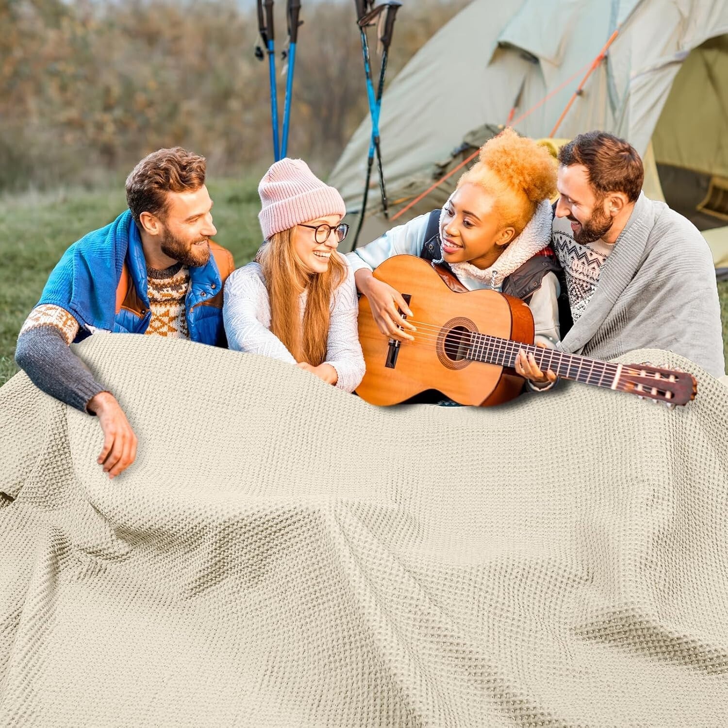 Versatile Oversized Cotton Waffle Throw Blanket - Perfect for Home and Travel