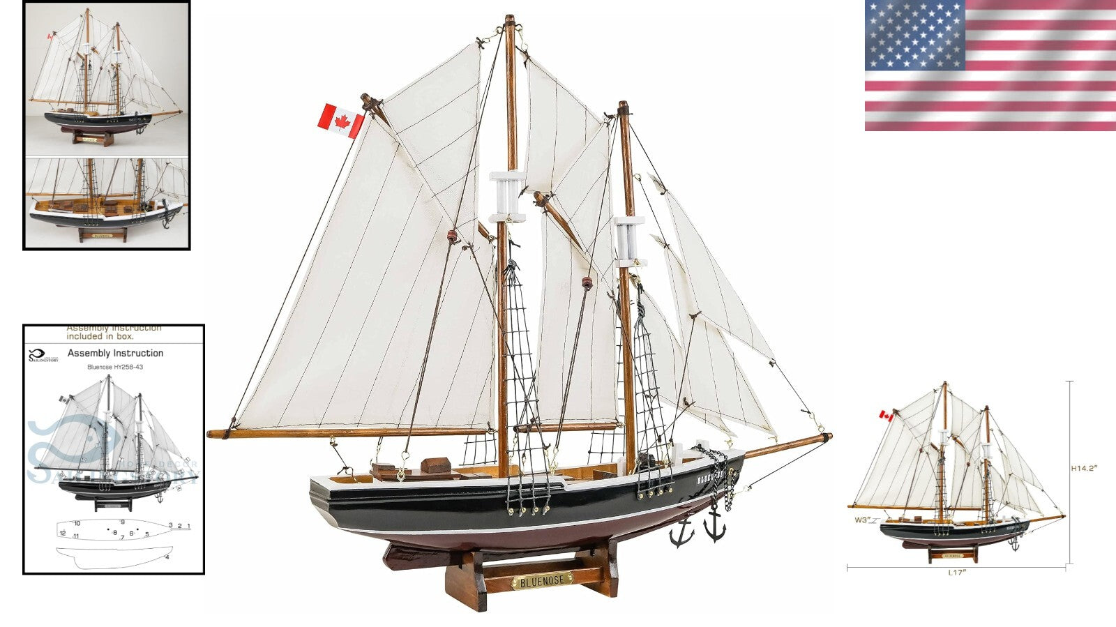 Timeless Black & Red Bluenose Wooden Schooner Model - Perfect Nautical Gift