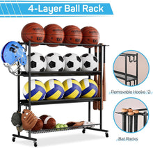 Load image into Gallery viewer, Modern 4-Tier Sports Equipment Storage Rack with Casters - Easy to Assemble