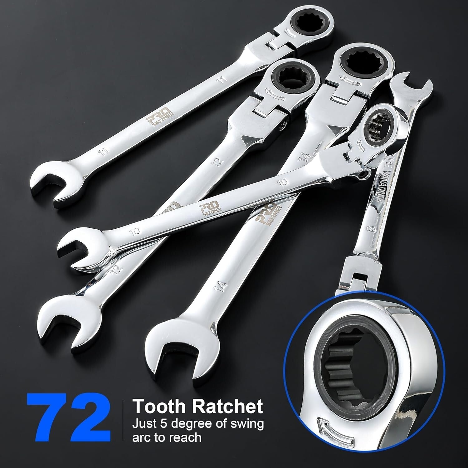 Professional 14-Piece Metric Wrench Set - 72-Tooth Flex-Head and Storage Case