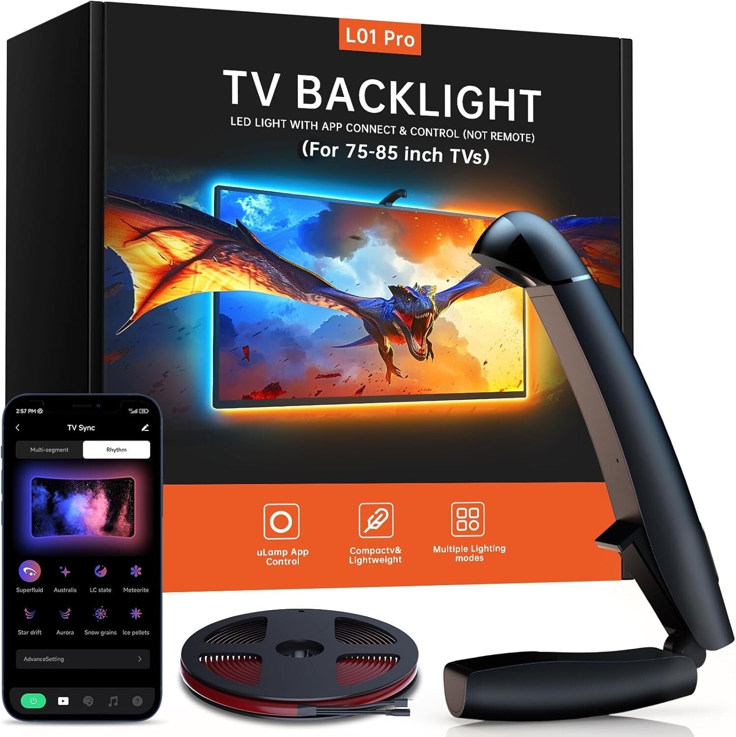 18ft LED Backlight for 75-85" TVs - Smart App & Music Sync Color Changing