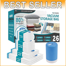 Load image into Gallery viewer, Effortless Compression Vacuum Bags 26 Pack with Electric Pump &amp; Seal Technology