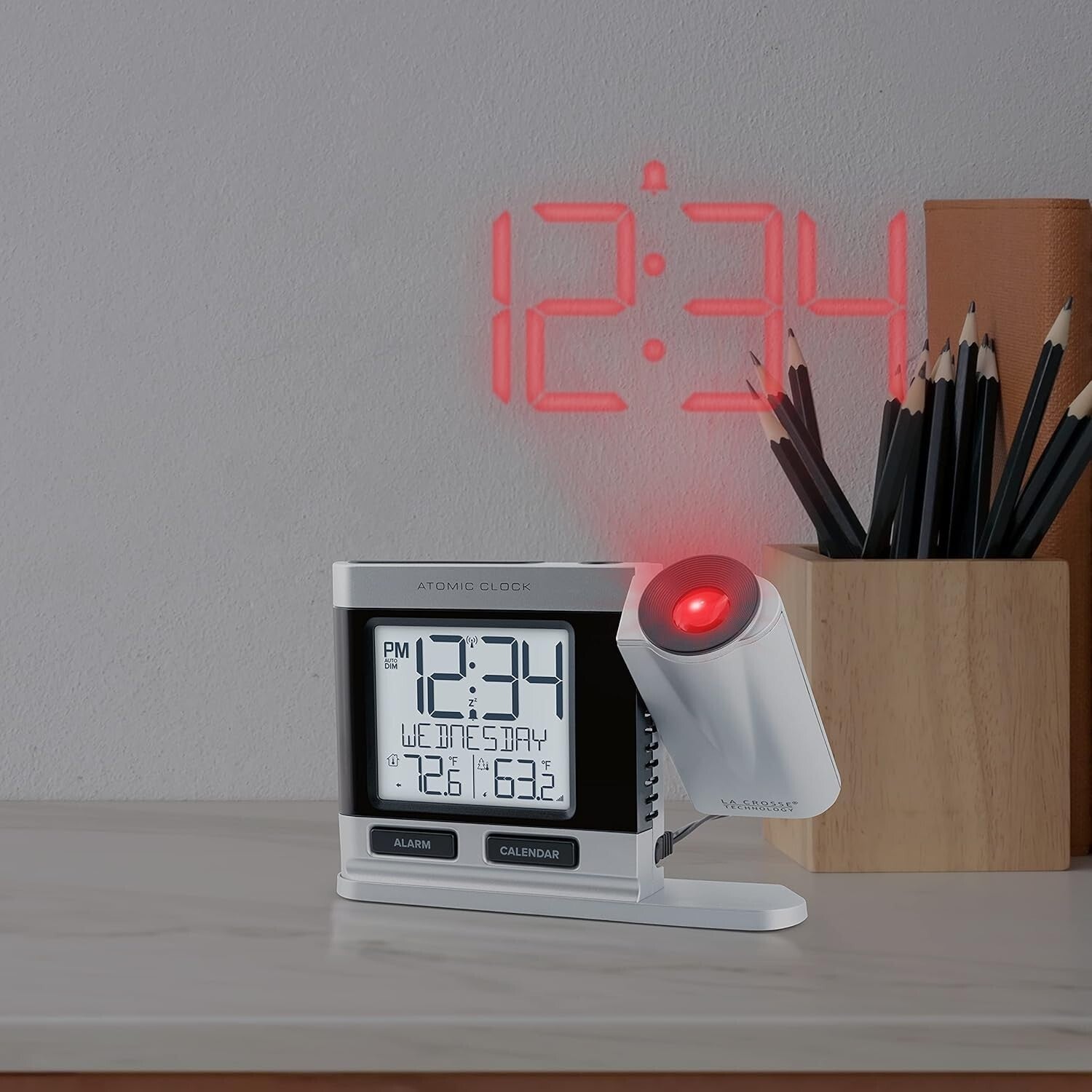 Stylish Atomic Projection Clock with Temperature Display for Effortless Viewing