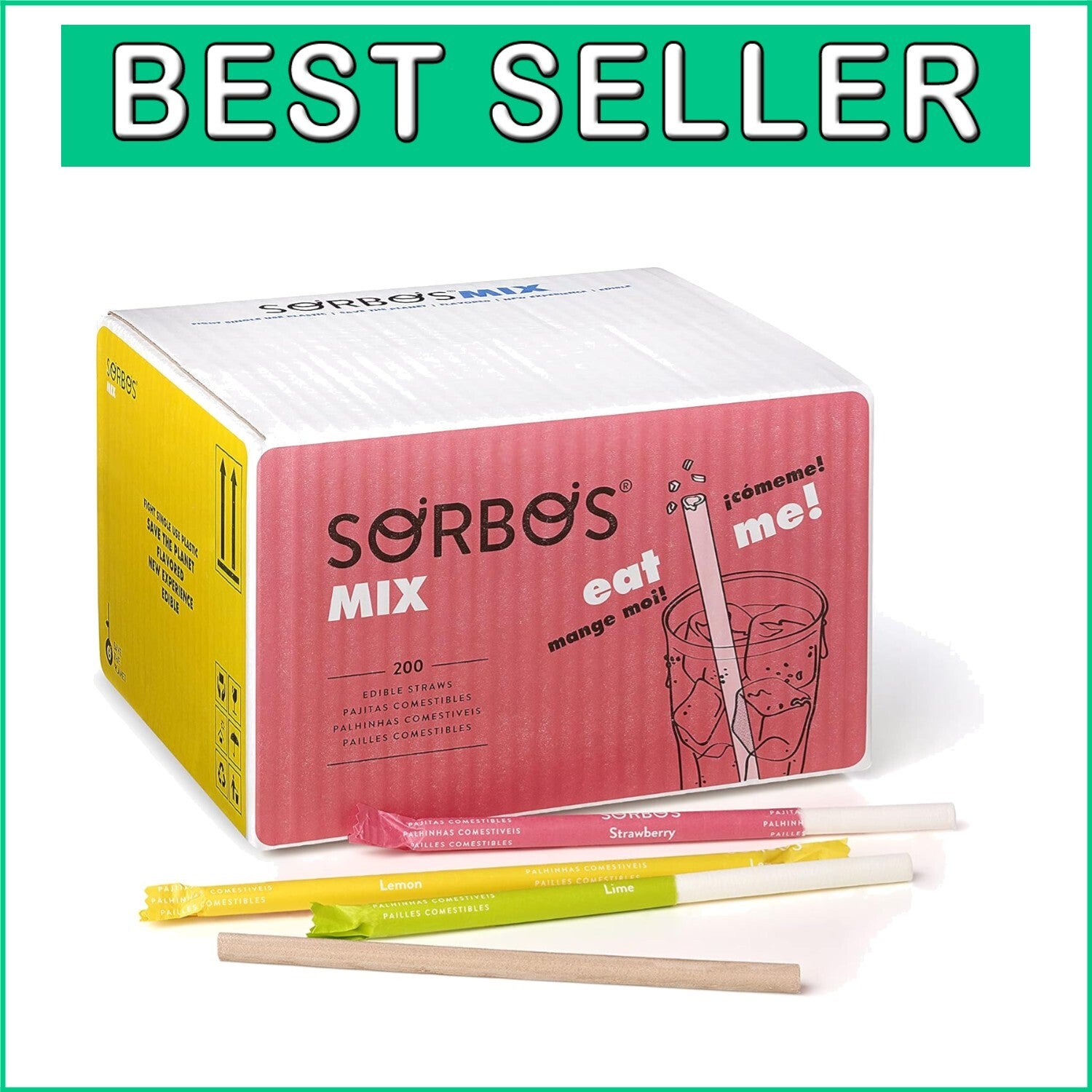 200 Pack Edible Straws - Chocolate, Lemon, Lime, Strawberry - Eco-Friendly Fun