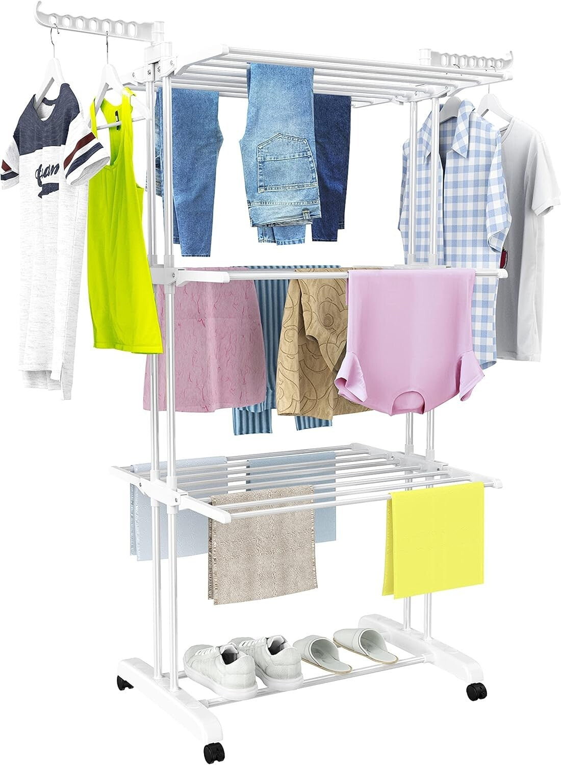 4-Tier Clothes Drying Rack with Castors - Stable, Rust-Resistant, and Durable