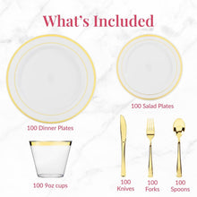 Load image into Gallery viewer, Luxurious 600-Piece Gold Trim Dinnerware Set for 100 Guests - Perfect for Events