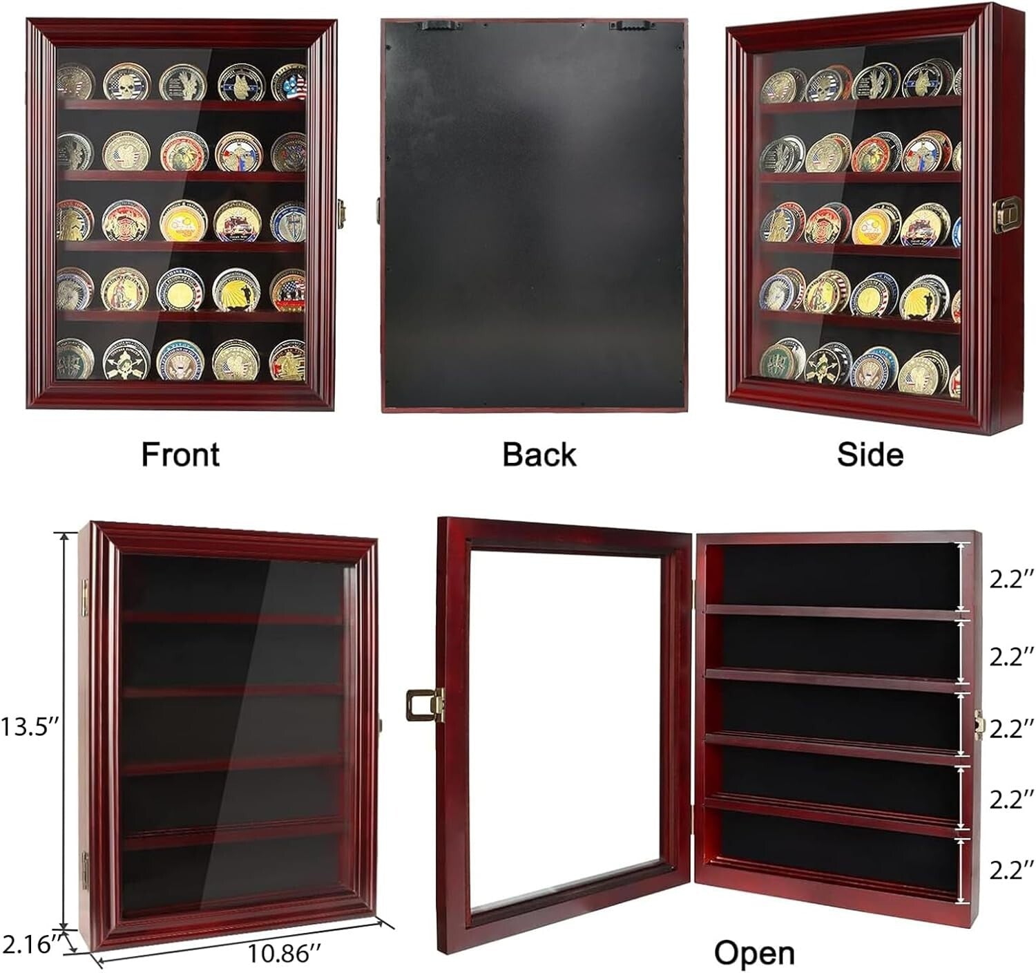 Handcrafted Mahogany Challenge Coin Case with HD Glass - Perfect Gift for Heroes