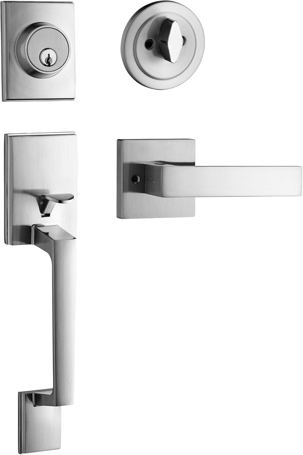 Elegant Satin Nickel Lever and Deadbolt Handle Set - Easy Install Kit Included