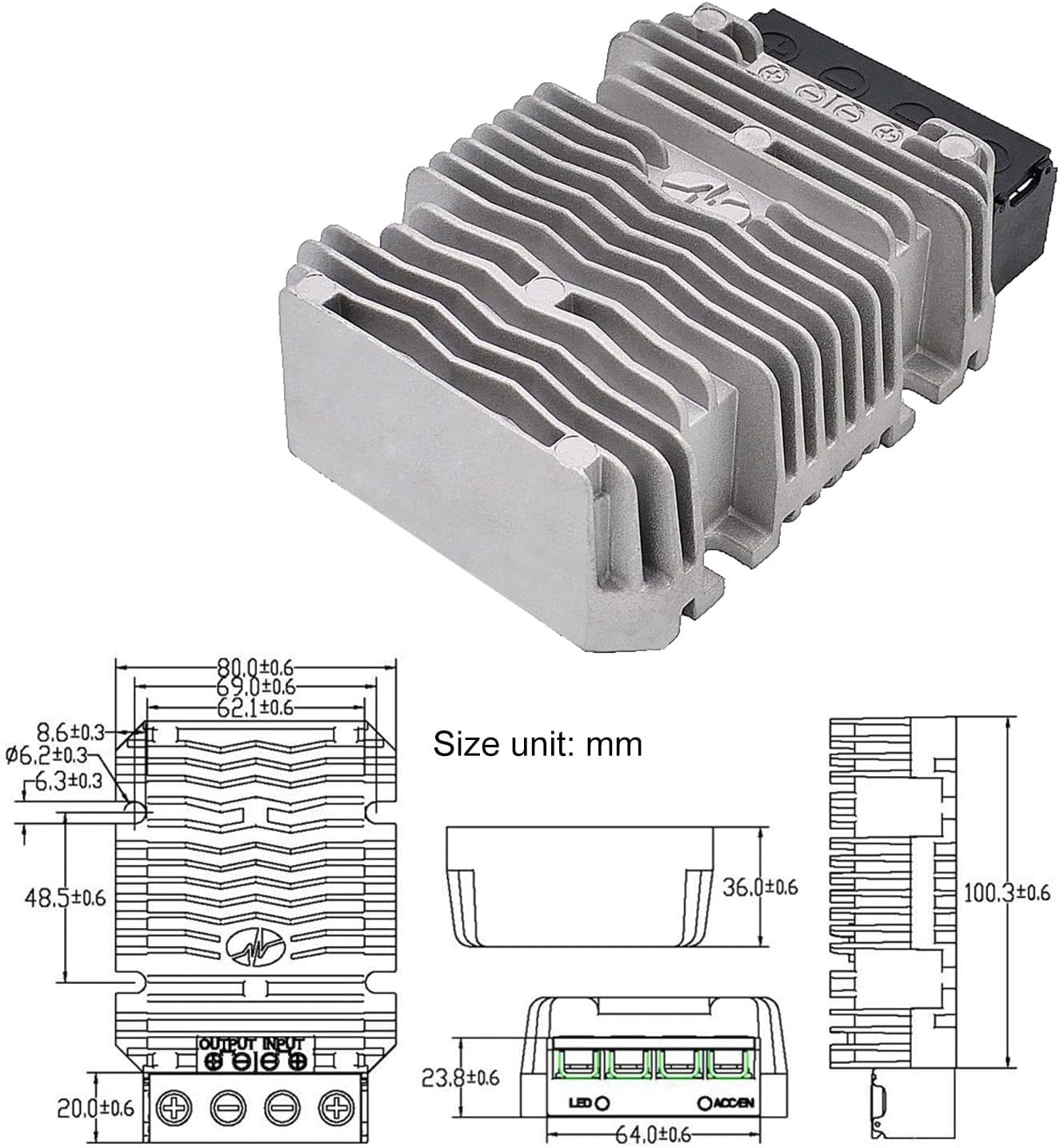 Waterproof 24V to 12V Buck Converter with 60A Output - Ideal for DIY Projects