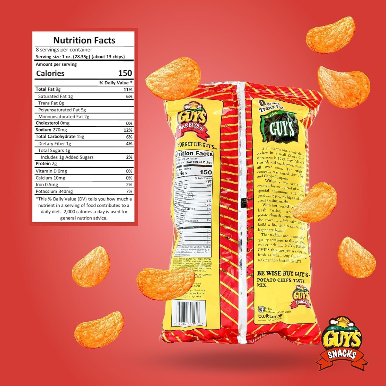 Bulk 15-Pack of Guy's BBQ Potato Chips - Crispy, Gluten-Free Snack Delight