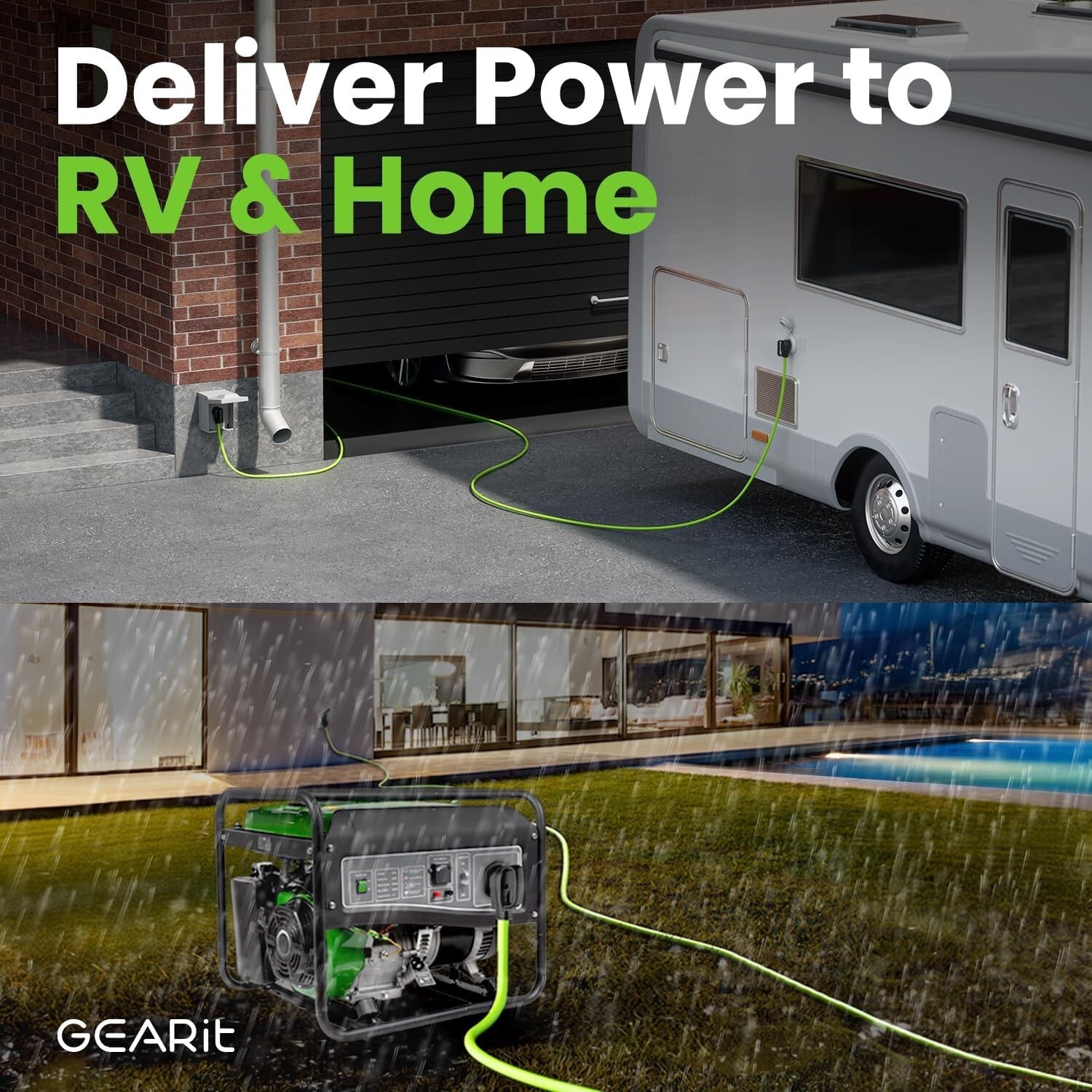 Premium 30 Amp RV Extension Cord 100ft - Bright Green TT-30 Plug for Safety