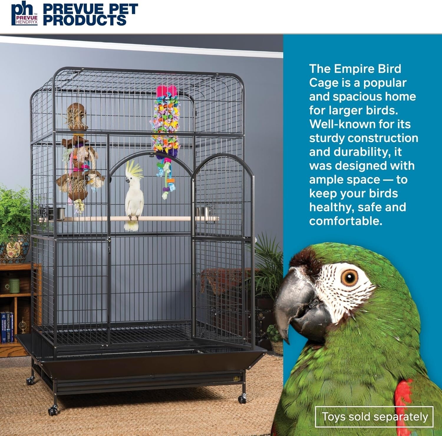 Luxurious 46" X 36" Empire Macaw Cage: Stainless Steel Design for Active Birds
