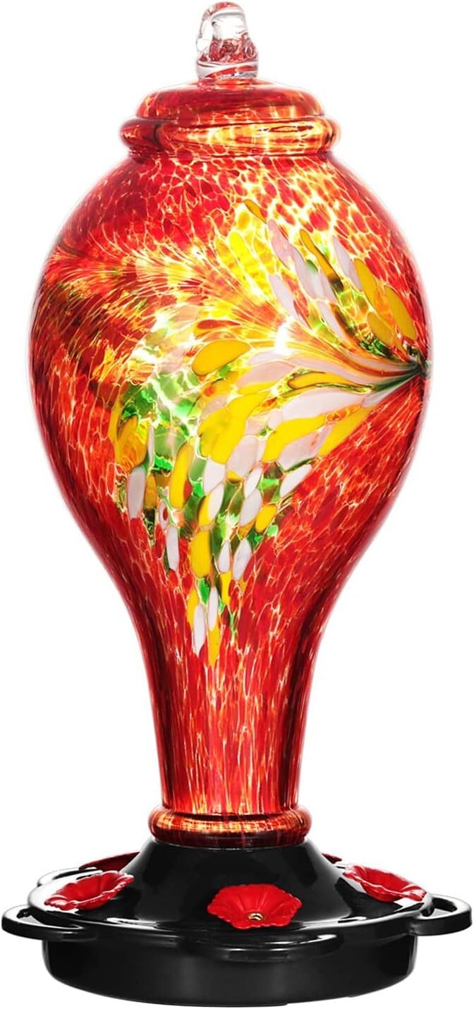 Large Capacity Hummingbird Feeder - Hand Blown Glass, Easy to Clean Design