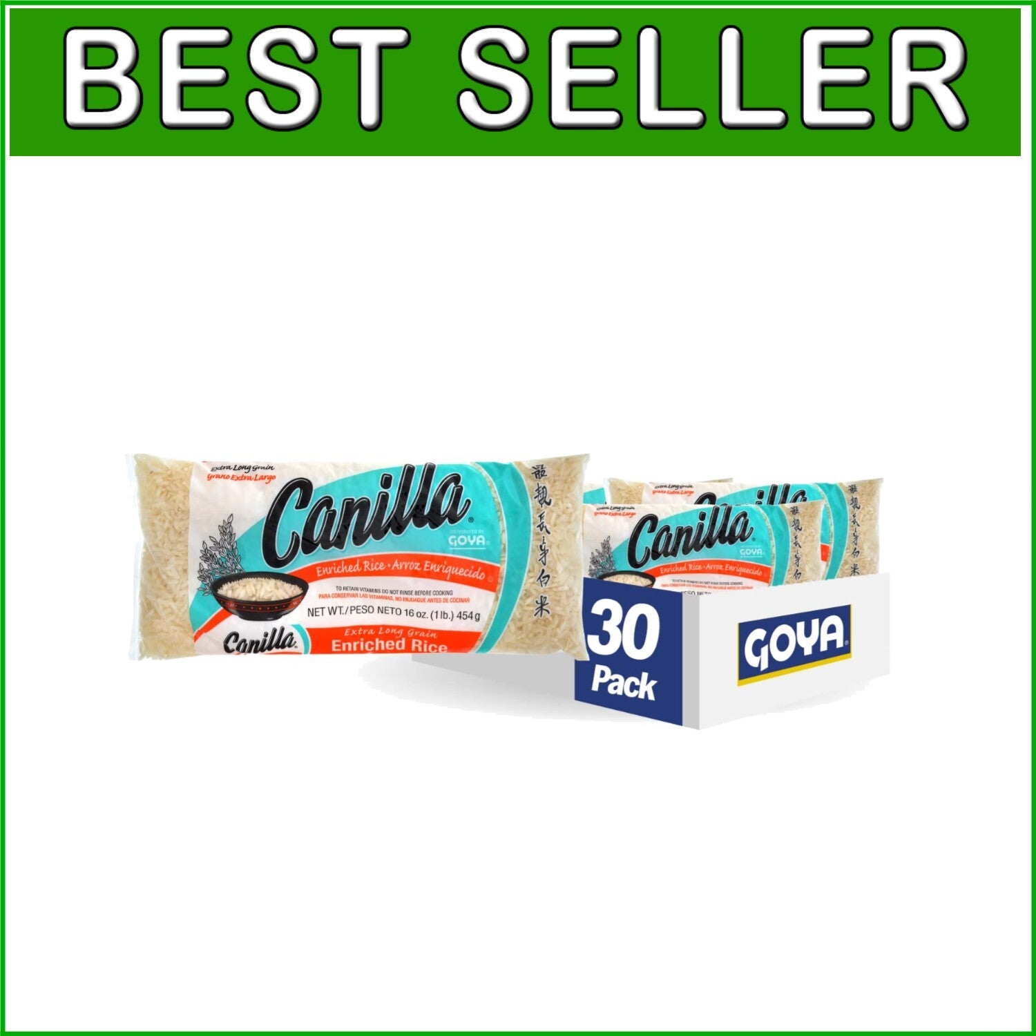 Canilla 1 Pound Extra Long Grain White Rice - Perfect for Any Dish, Pack of 30