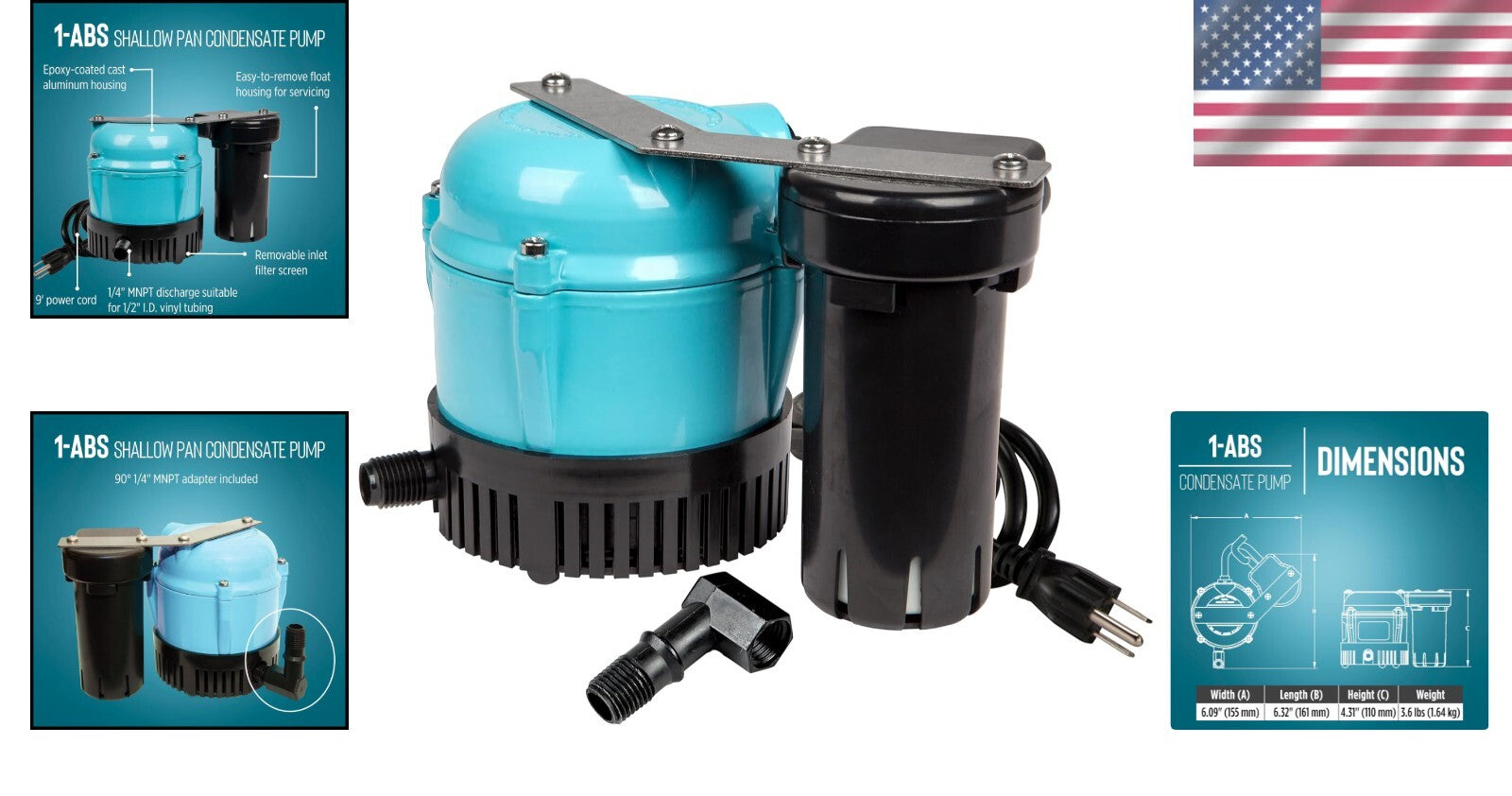 Low Maintenance 115V Condensate Removal Pump for Portable & Ceiling-Mounted ACs