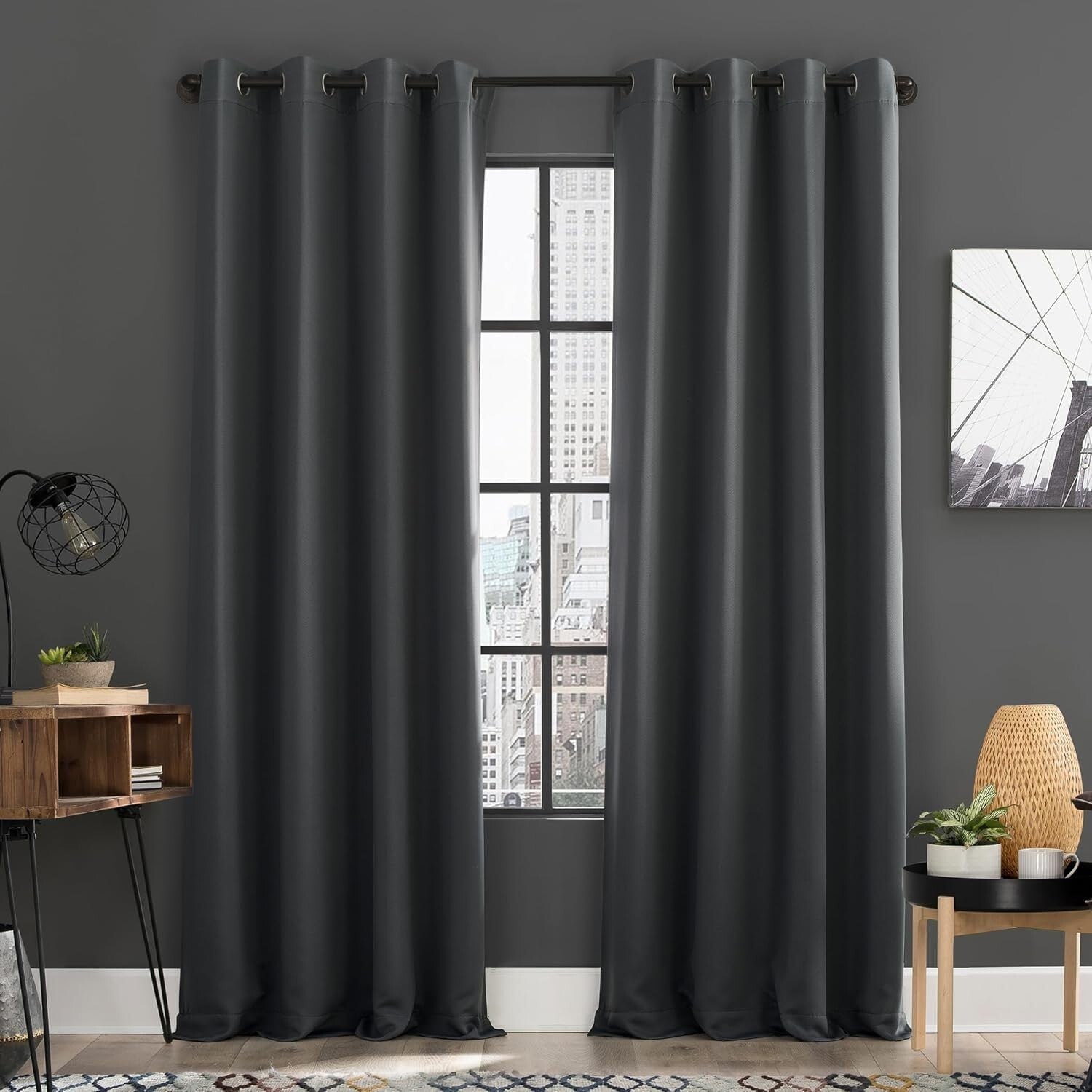 Soho 2-Pack Charcoal Gray Blackout Curtains - Energy Saving & Noise Reducing