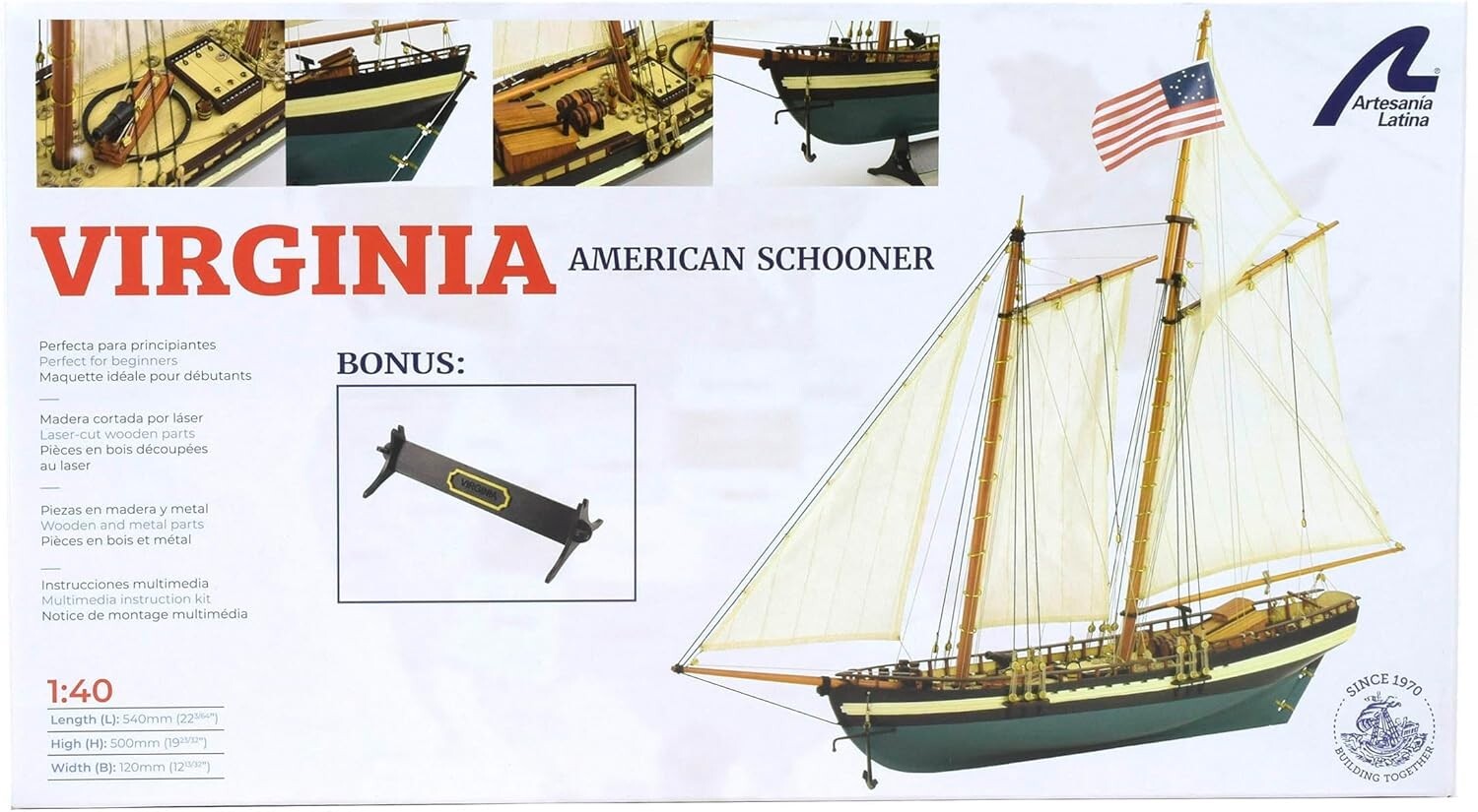 Virginia Schooner Model Crafting Kit - 1:41 Scale Wooden Ship with Display Base