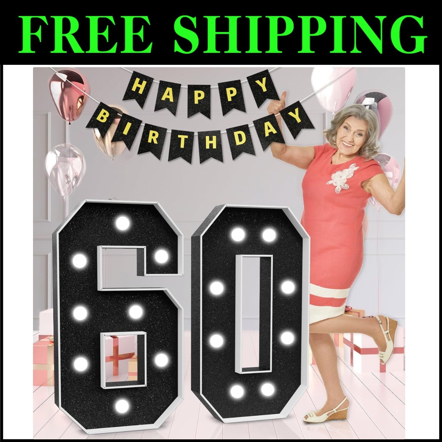 Elegant DIY Black Light-Up Number 60: Perfect for Milestone Birthday Parties