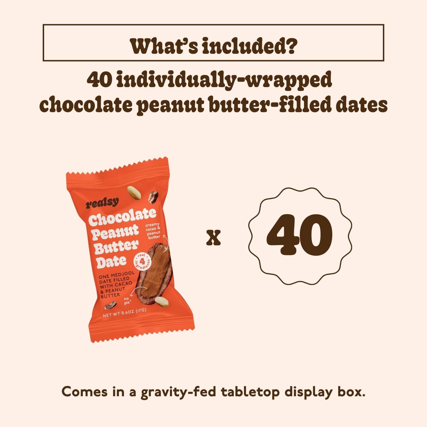 40 Ct Organic Medjool Dates Filled with Peanut Butter & Chocolate - Vegan Snack