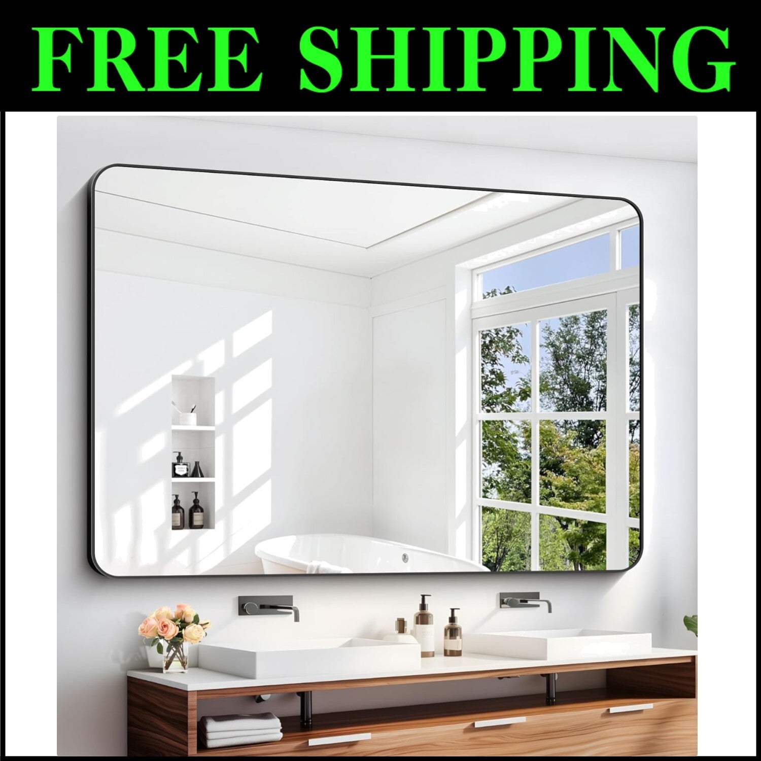 Elegant Shatterproof Wall Mirror 60x40" - Perfect for Bathrooms & Living Spaces