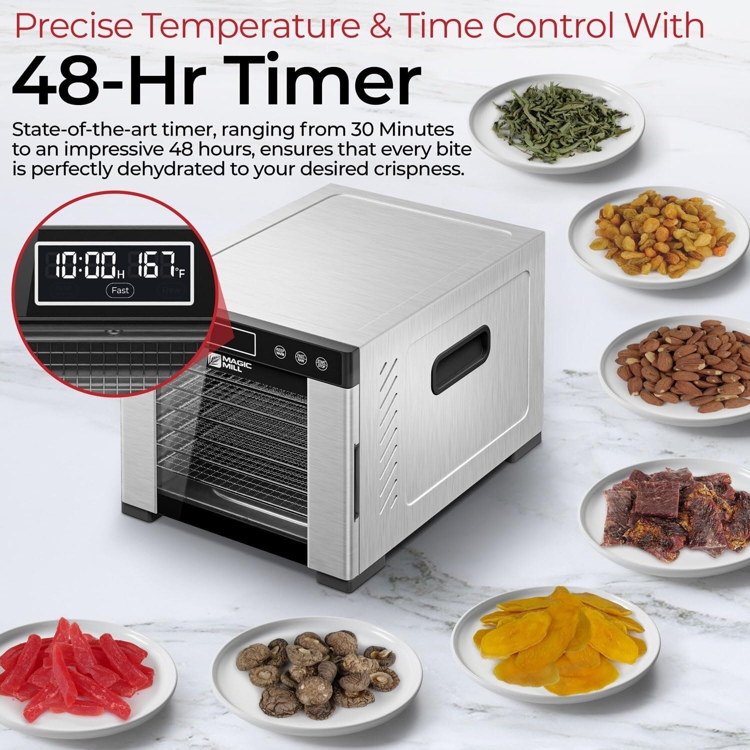 Premium 7-Tray Stainless Steel Food Dehydrator with Digital Timer and Keep Warm