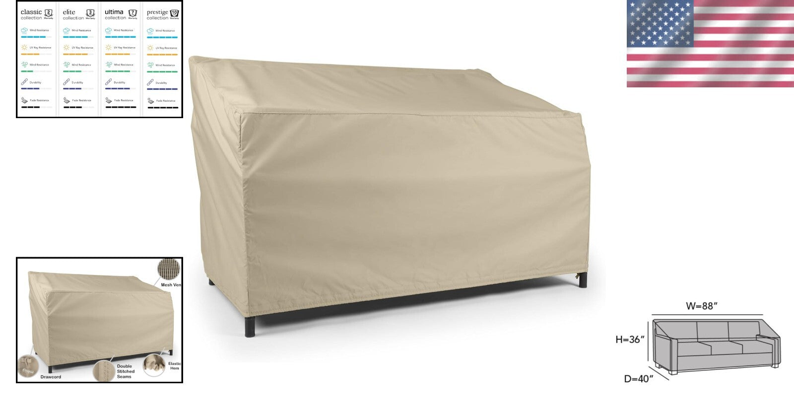 Secure Fit Outdoor Sofa Cover with Elastic Closure - Protects Against Elements